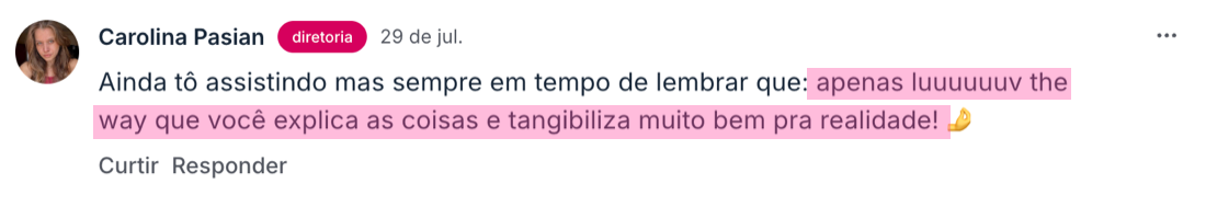 Depoimento de aluna na comunidade da Academia Sexy Minds
