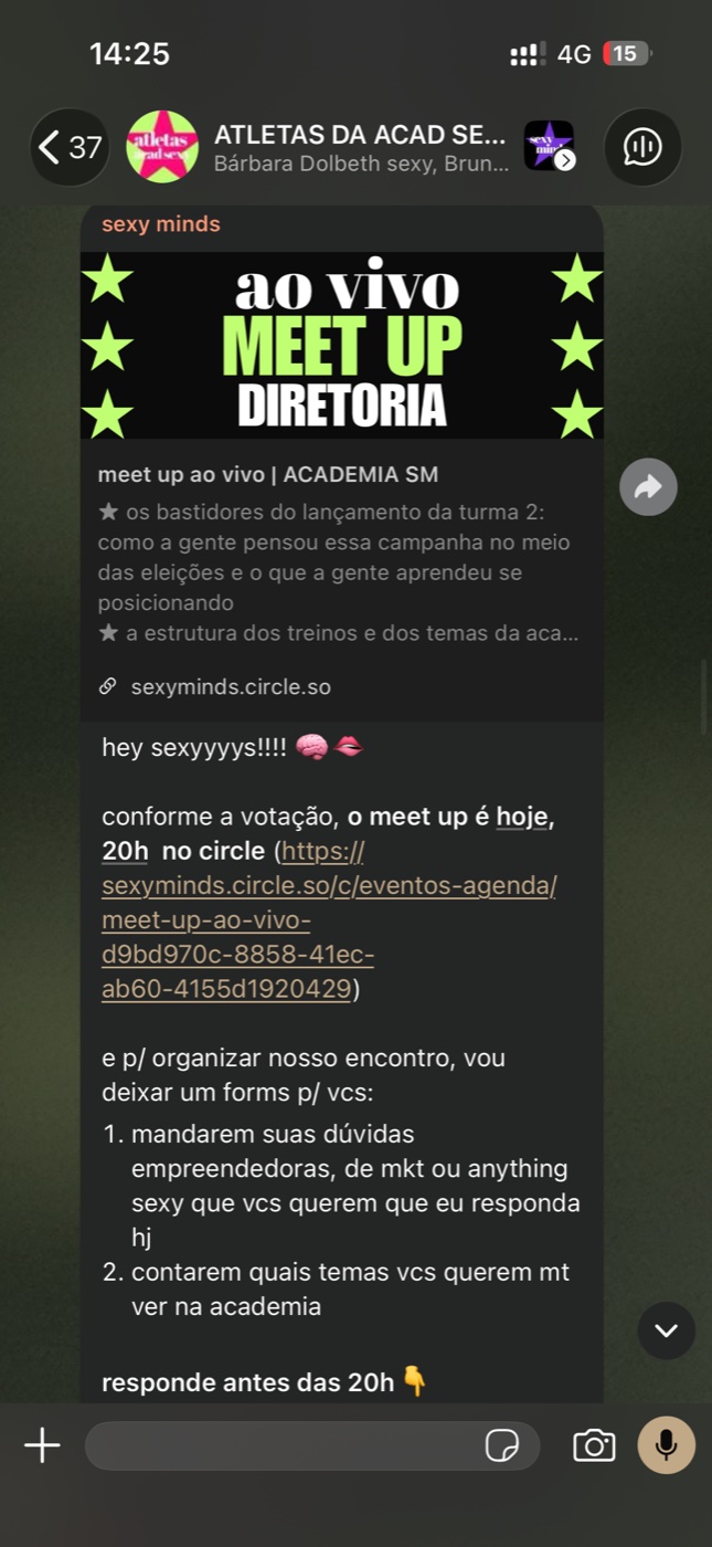 Grupo de WhatsApp das alunas da Academia
