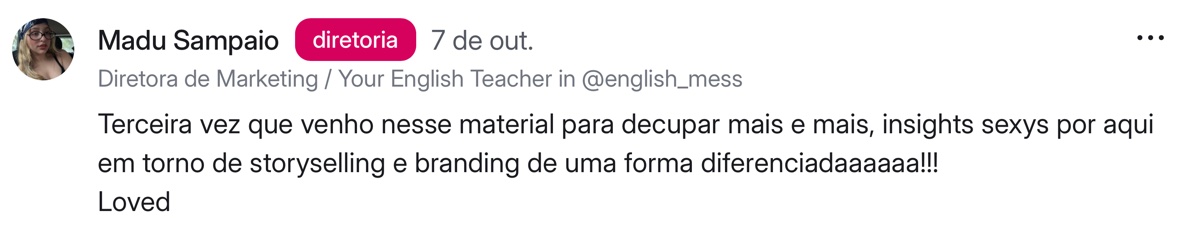 Comentário de aluna da Academia sobre esse treino